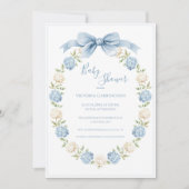 Invitation Blue Hydrangea Frame Elegant Bow Baby Shower  (Devant)