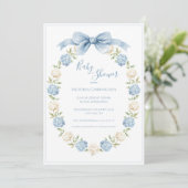 Invitation Blue Hydrangea Frame Elegant Bow Baby Shower  (Debout devant)