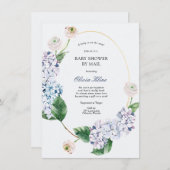 Invitation Blue Hydrangea Gold Frame Baby shower par Mail (Devant / Derrière)
