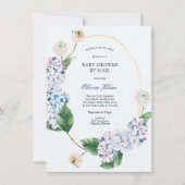 Invitation Blue Hydrangea Gold Frame Baby shower par Mail (Devant)
