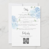 Invitation Blue Hydrangea Gold QR Code Tout en un Mariage (Dos)