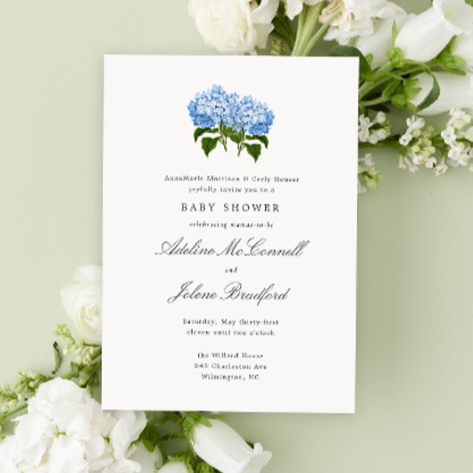 Invitation Blue Hydrangea Grandmillennial Double Baby shower