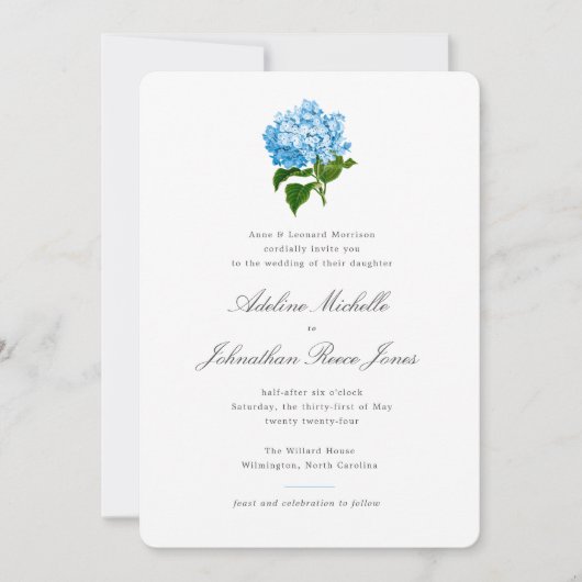 Invitation Blue Hydrangea Grandmillennial Mariage (Devant)