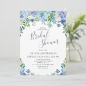 Invitation Blue Hydrangea Green Fête des mariées d'aquarelle (Debout devant)