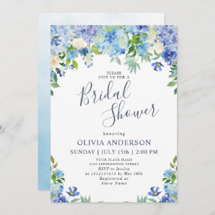Invitation Blue Hydrangea Green Fête des mariées d'aquarelle