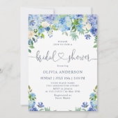 Invitation Blue Hydrangea Green Fête des mariées d'aquarelle (Devant)