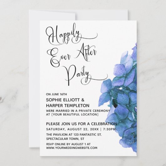 Invitation Blue Hydrangea Heureusement Jamais Après Réception (Devant)