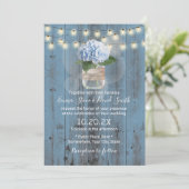 Invitation Blue Hydrangea Jar Dusty Blue Barn Mariage en bois (Debout devant)