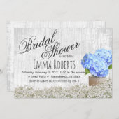 Invitation Blue Hydrangea Jar Rustique Fête des mariées flora (Devant / Derrière)