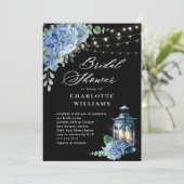 Invitation Blue Hydrangea Lanterne Boho noir Fête des mariées (Debout devant)