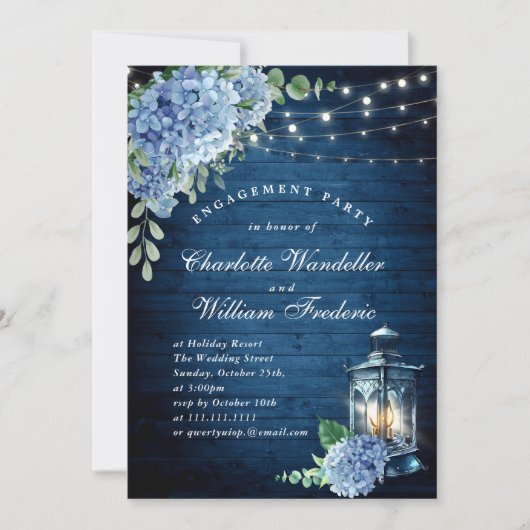 Invitation Blue Hydrangea Lanterne en bois (Devant)