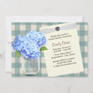 Invitation Blue Hydrangea & Mason Jar Plaid Fête de l'mariée
