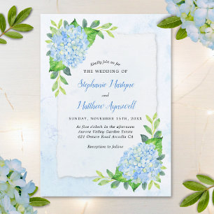 Invitation Blue Hydrangea Moderne Aquarelle Mariage Floral