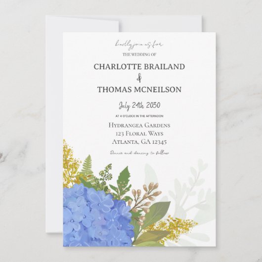 Invitation Blue Hydrangea Moderne Artiste Floral Mariage (Devant)