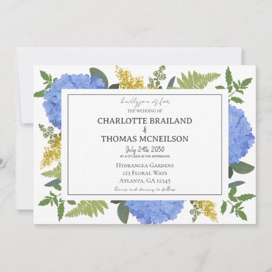 Invitation Blue Hydrangea Moderne Artiste Floral Mariage (Devant)