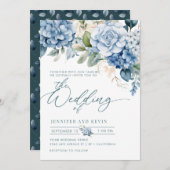 Invitation Blue Hydrangea Moderne Script Floral Mariage (Devant / Derrière)