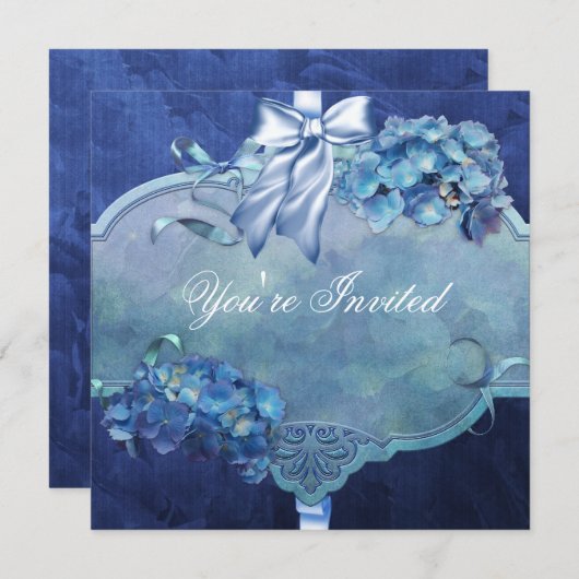 Invitation Blue Hydrangea Party (Devant / Derrière)