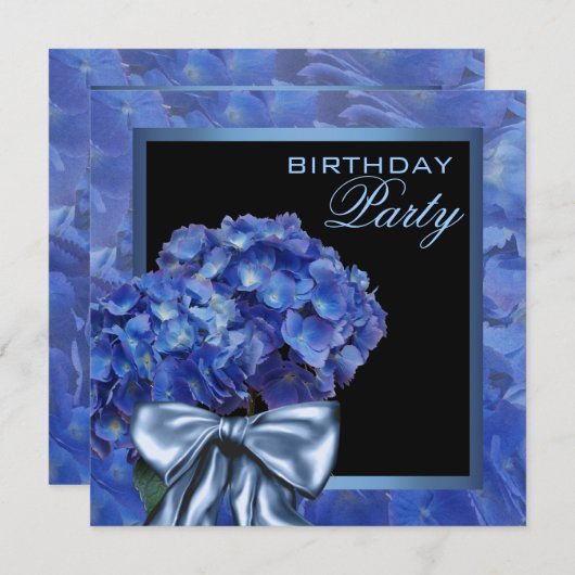Invitation Blue Hydrangea Party (Devant / Derrière)