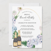 Invitation Blue Hydrangea Rose blanche Brunch Floral Bubbly (Devant)
