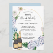 Invitation Blue Hydrangea Rose blanche Brunch Floral Bubbly (Devant / Derrière)