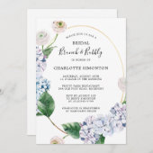 Invitation Blue Hydrangea Rose blanche Brunch Floral Bubbly (Devant / Derrière)