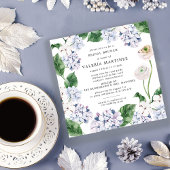 Invitation Blue Hydrangea Rose blanche Carré de brunch