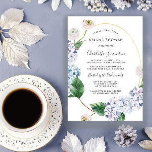 Invitation Blue Hydrangea Rose blanche Fête des mariées flora