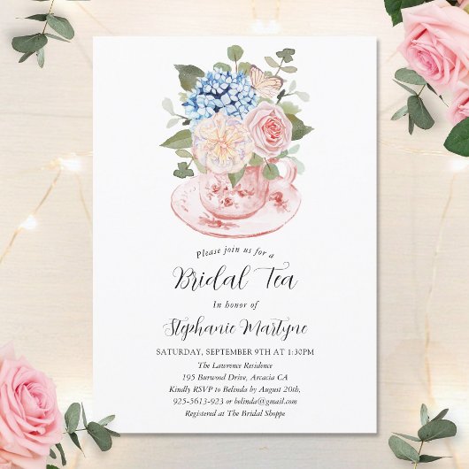 Invitation Blue Hydrangea Rose Floral Tea Douche