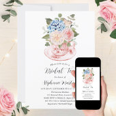 Invitation Blue Hydrangea Rose Floral Tea Douche