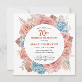 Invitation Blue Hydrangea Rose Rose Floral 70e anniversaire (Devant)