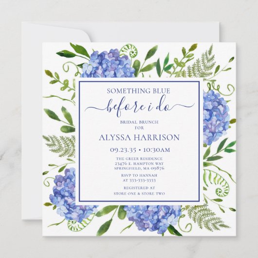 Invitation Blue Hydrangea Something Blue Before I Do (Devant)