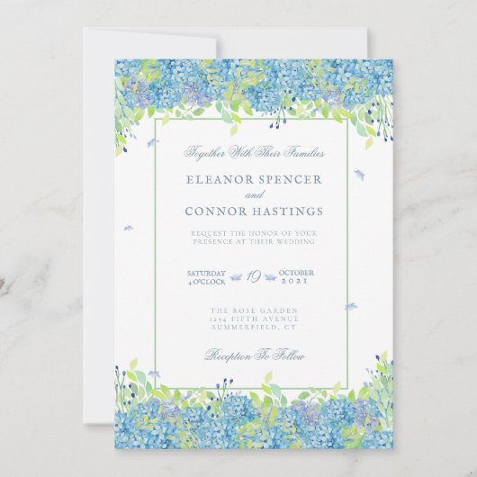 Invitation Blue Hydrangea Sophisticated Mariage (Devant)