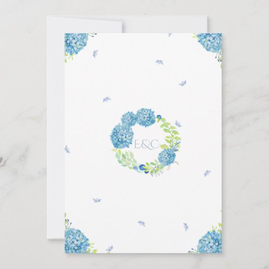 Invitation Blue Hydrangea Sophisticated Mariage (Dos)