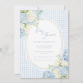 Invitation Blue Hydrangea Vintage Gingham Baby Shower  (Devant)