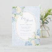 Invitation Blue Hydrangea Vintage Gingham Baby Shower  (Debout devant)