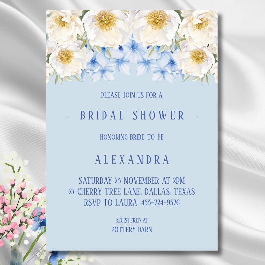 Invitation Blue Hydrangea White Floral Garden Fête des mariée