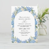 Invitation Blue Hydrangea White Roses Floral QR Code Wedding (Debout devant)