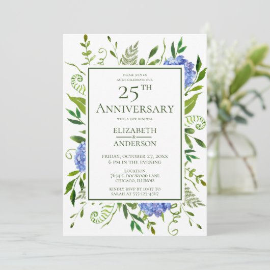 Invitation Blue Hydrangeas 25e anniversaire (Debout devant)