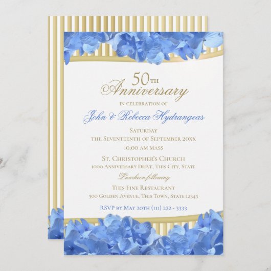 Invitation Blue Hydrangeas 50e anniversaire (Devant / Derrière)