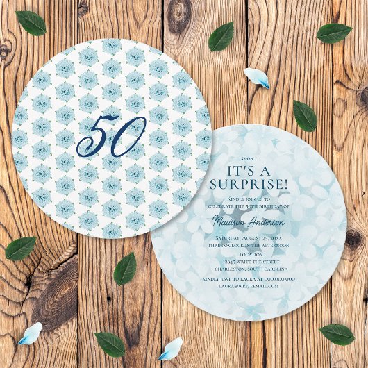 Invitation Blue Hydrangeas 50e fête d'anniversaire surprise