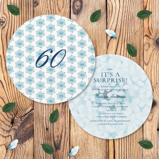 Invitation Blue Hydrangeas 60e fête d'anniversaire surprise