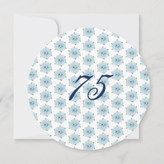 Invitation Blue Hydrangeas 75e fête d'anniversaire surprise (Dos)