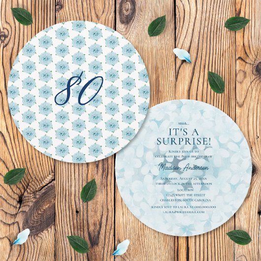 Invitation Blue Hydrangeas 80e fête d'anniversaire surprise