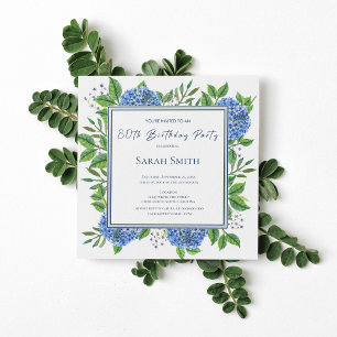 Invitation Blue Hydrangeas Aquarelle 80e Anniversaire Fête In