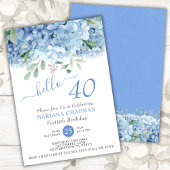 Invitation Blue Hydrangeas Aquarelle Floral 40e Anniversaire 