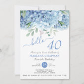 Invitation Blue Hydrangeas Aquarelle Floral 40e Anniversaire  (Devant)