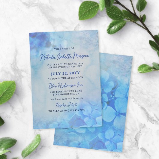 Invitation Blue Hydrangeas Célébration de la vie