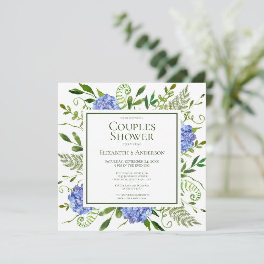 Invitation Blue Hydrangeas Couples Douche (Debout devant)