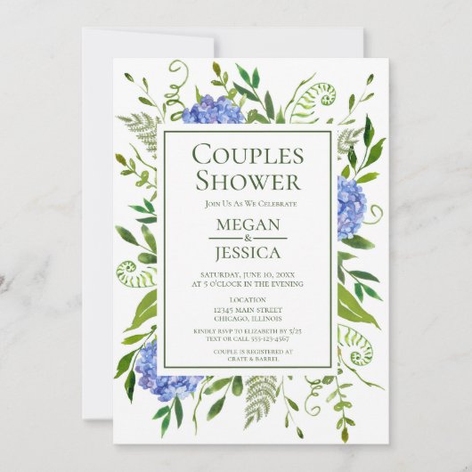 Invitation Blue Hydrangeas Couples Douche (Devant)