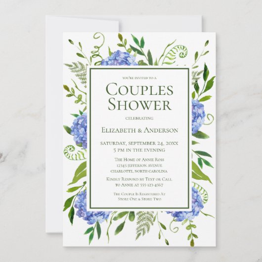 Invitation Blue Hydrangeas Couples Douche (Devant)